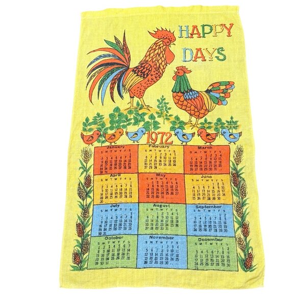 1972 Retro Rooster Linen Calander Tea Towel - Picture 6 of 8